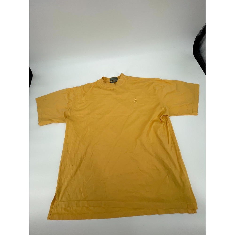 Descente Shirt Mens Mustard Yellow Embroidered Logo Cotton High Low Hem Casual